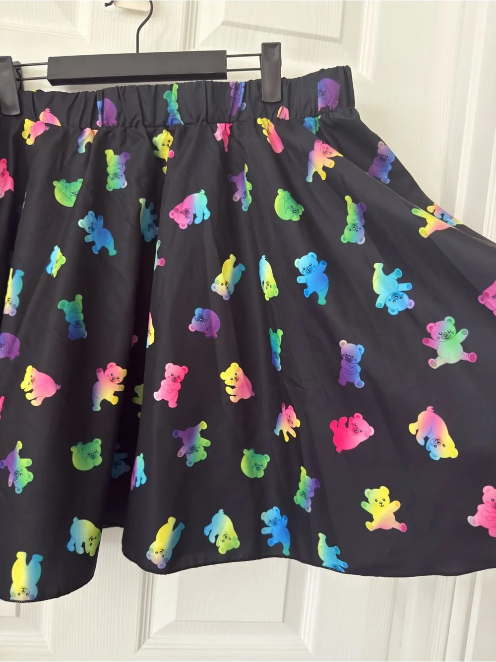 Black Circle Skirt with Multicolor Rainbow Gummy Bear Print